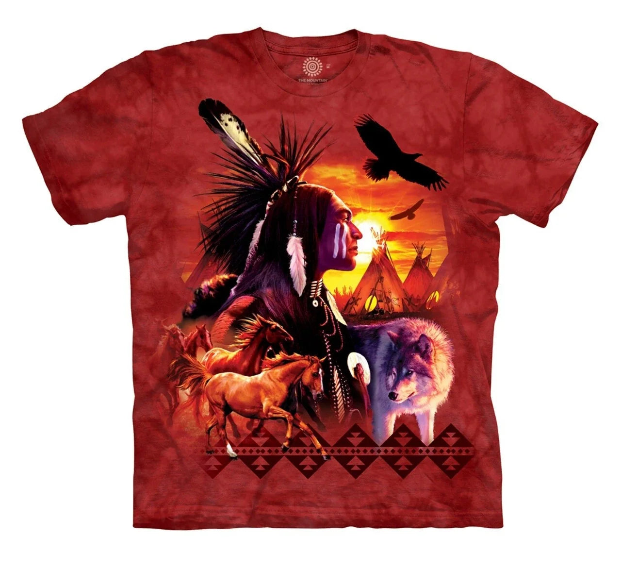 Wolf Horse Eagle Chief American Indian Collage Sunset - Adult & Kids T-Shirts, Sweatshirts & Hoodies apparel design preview 1