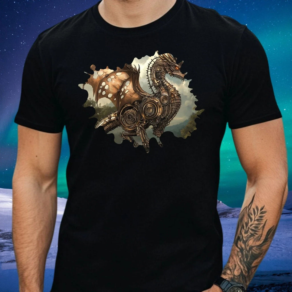 Mens Steampunk Dragon Motif Cotton Size XS to 5XL - Adult & Kids T-Shirts, Sweatshirts & Hoodies apparel design preview 1