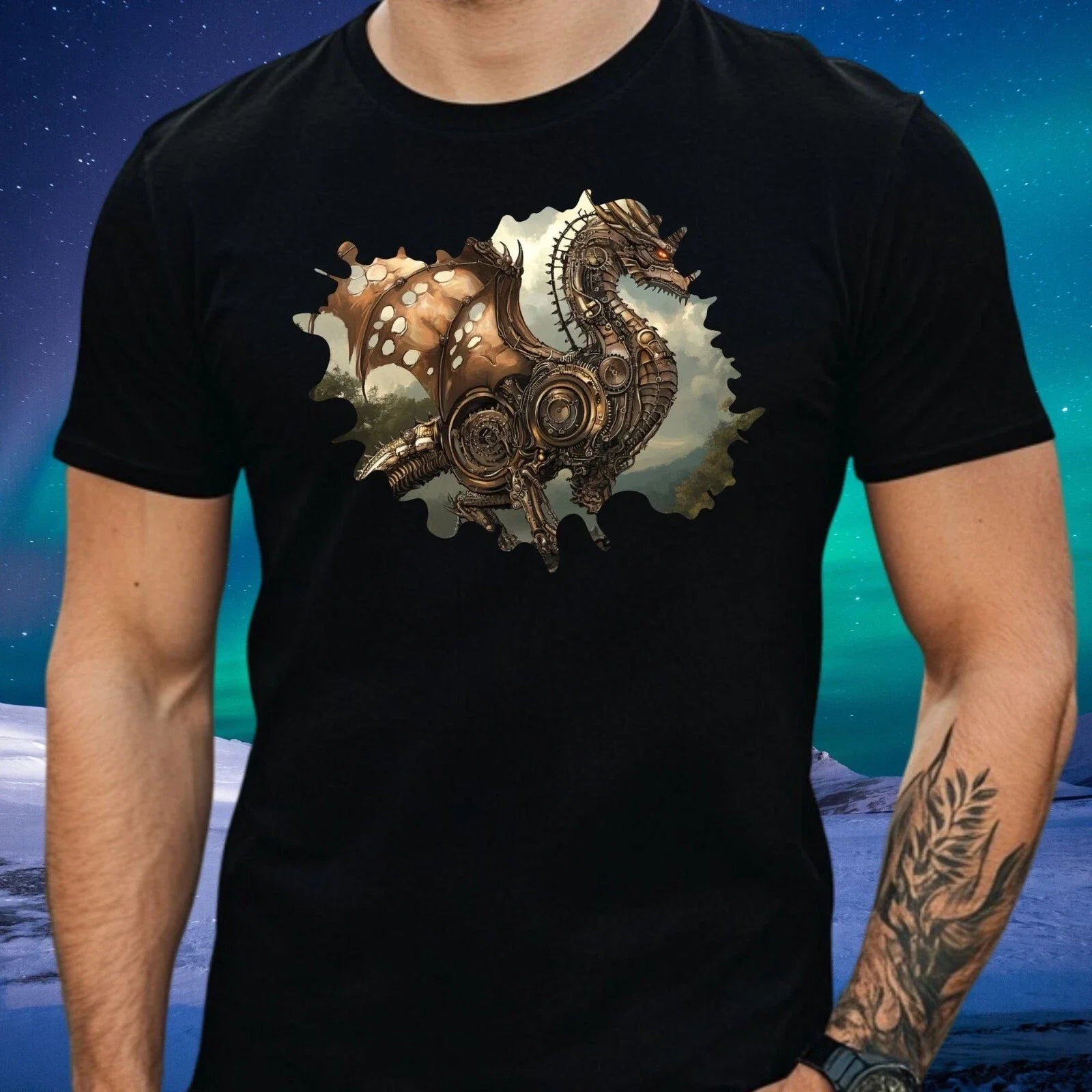 Mens Steampunk Dragon Motif Cotton Size XS to 5XL - Adult & Kids T-Shirts, Sweatshirts & Hoodies apparel design preview 1