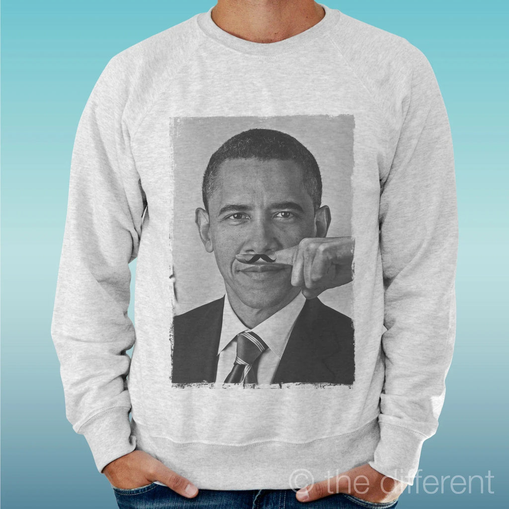 Felpa Man Light Sweater Grey Obama Mustache Moustache - Adult & Kids T-Shirts, Sweatshirts & Hoodies apparel design preview 1