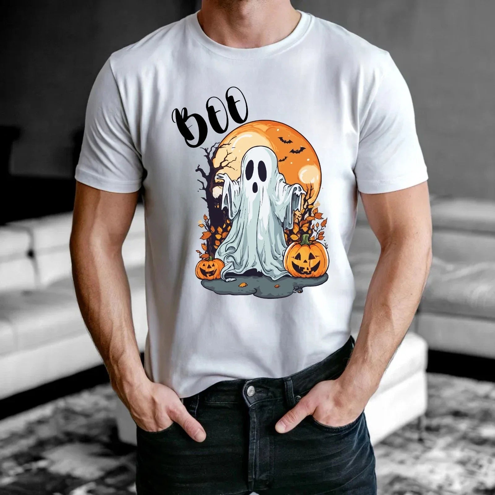 Vintage Halloween Boo Retro Ghost Spooky Pumpkin Meme - Adult & Kids T-Shirts, Sweatshirts & Hoodies apparel design preview 1