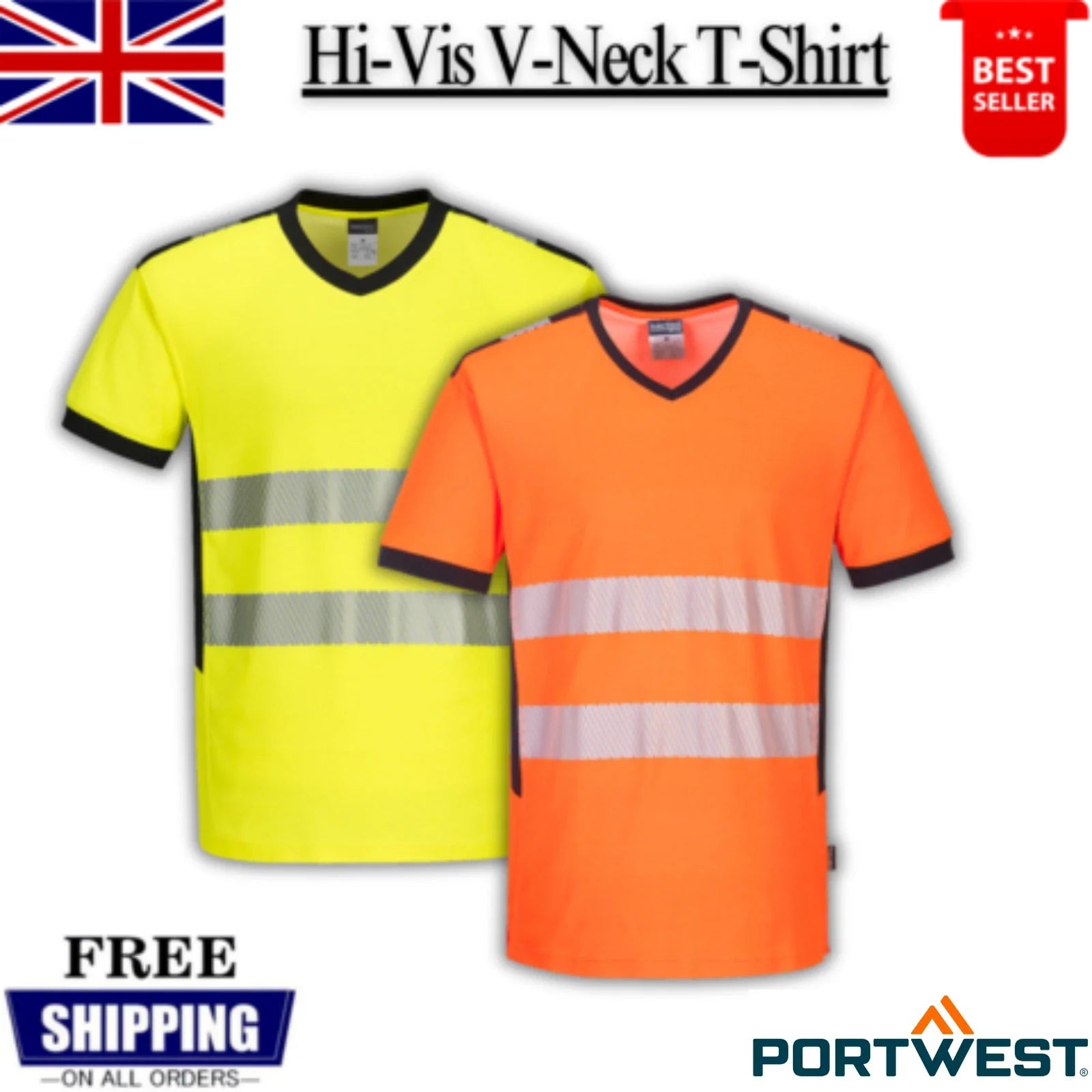 PORTWEST Hi-Vis V-Neck Reflective Moisture Wicking - Adult & Kids T-Shirts, Sweatshirts & Hoodies apparel design preview 1