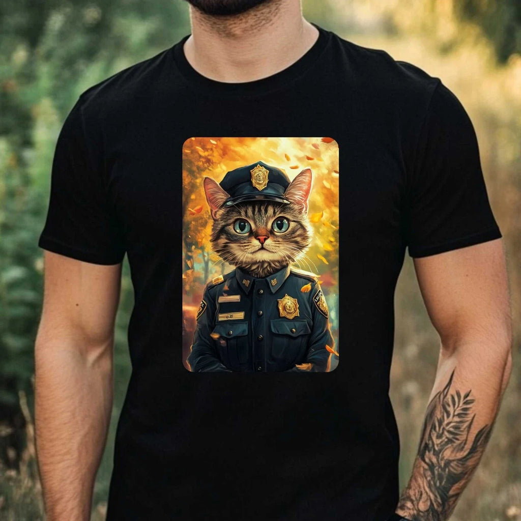 Mens Cat as Policeman Print Cotton Size XS to 5XL - Adult & Kids T-Shirts, Sweatshirts & Hoodies apparel design preview 1