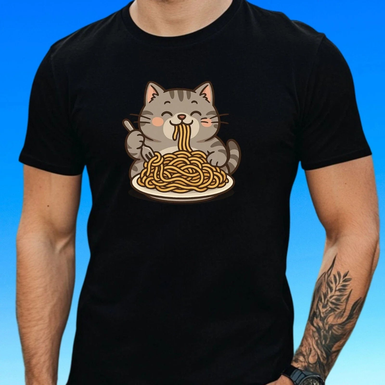 Mens Spaghetti Cat Print Cotton Size XS to 5XL - Adult & Kids T-Shirts, Sweatshirts & Hoodies apparel design preview 1