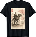 Funny Sumi-e Kawaii Cat Riding Dinosaur Japanese Art - Adult & Kids T-Shirts, Sweatshirts & Hoodies apparel design preview 1