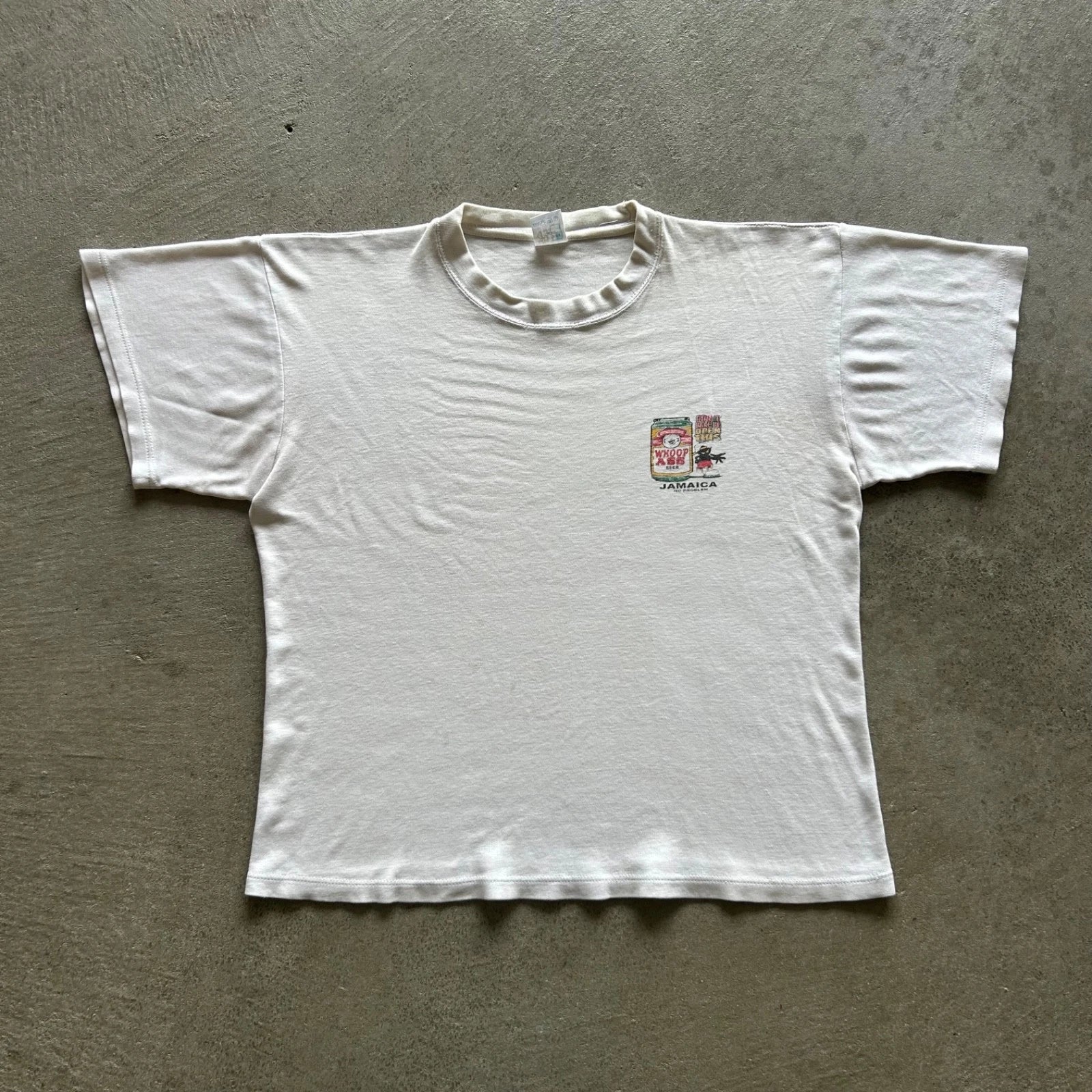 Vintage 90s Whoop Ass Beer Size Medium White Jamaica - Adult & Kids T-Shirts, Sweatshirts & Hoodies apparel design preview 1