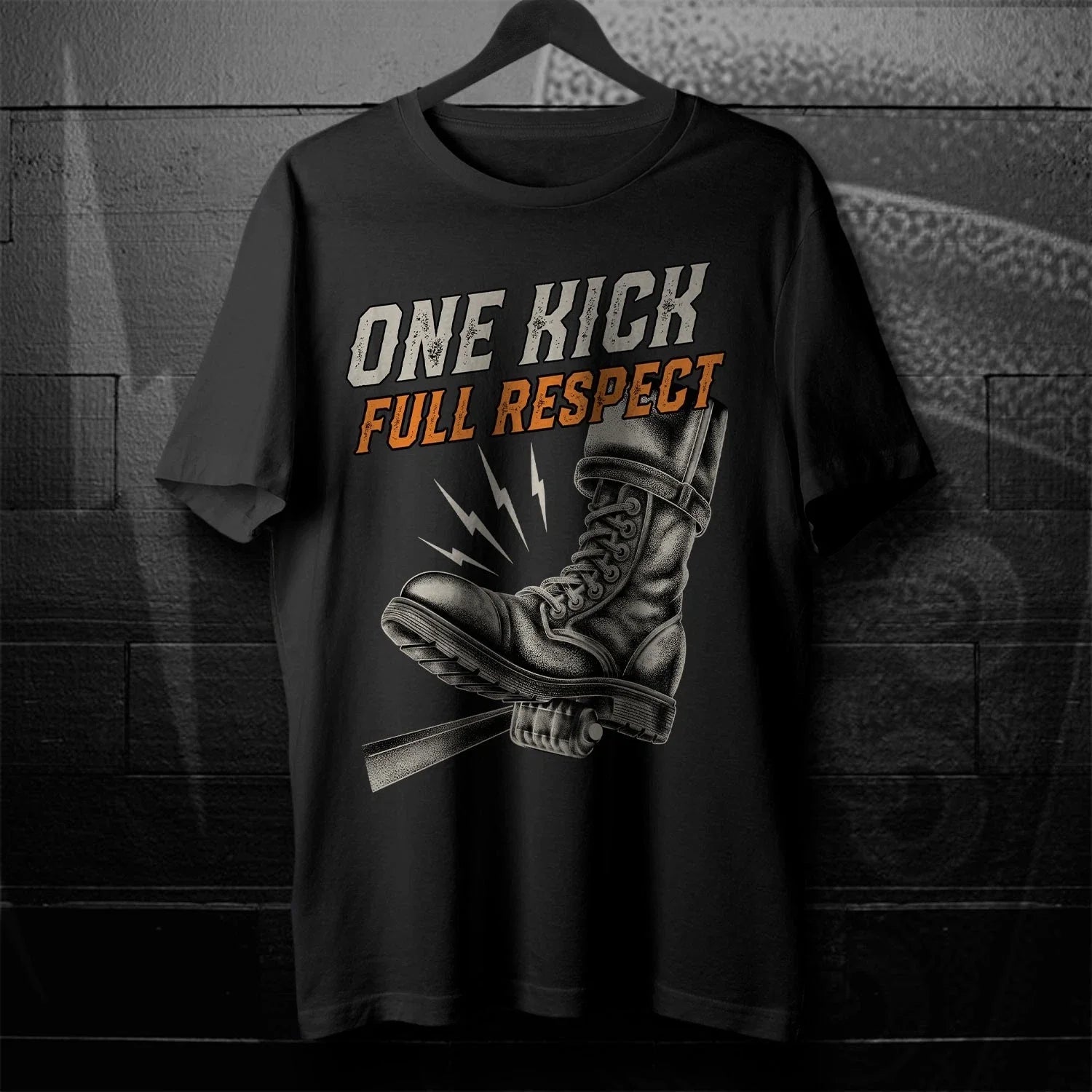 Biker One Kick Full Respect, Kickstarter Motorcycle - Adult & Kids T-Shirts, Sweatshirts & Hoodies apparel design preview 1