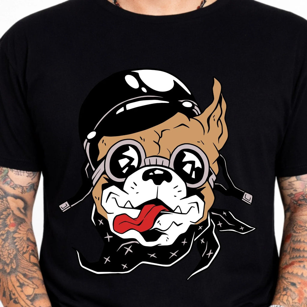 Biker Dog Helmet Goggles Bandana Funny Bulldog Rider - Adult & Kids T-Shirts, Sweatshirts & Hoodies apparel design preview 1