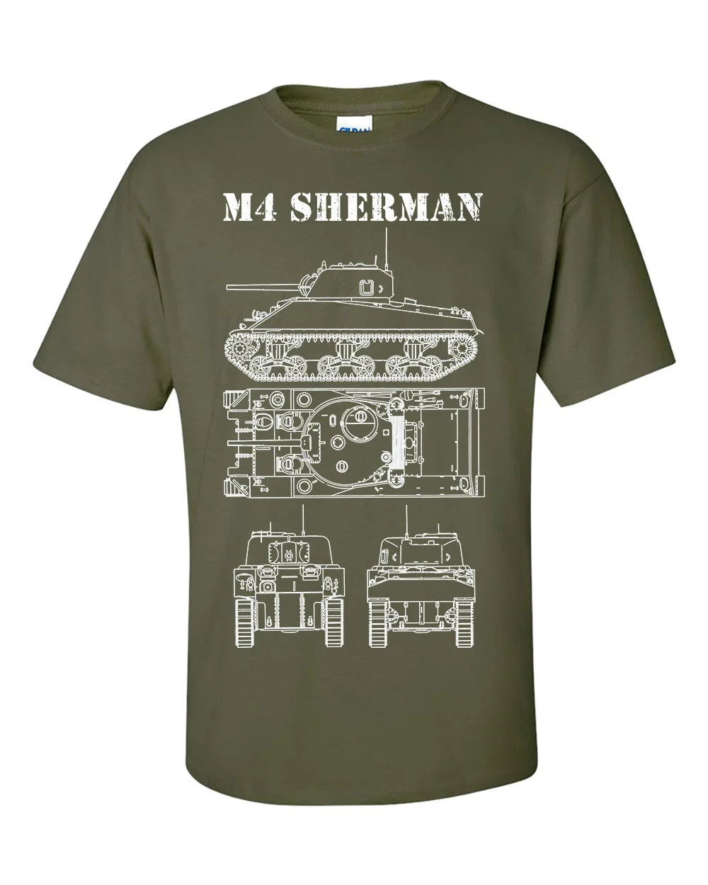 M4 Sherman Tank Technical Drawing M4A4 WW2 American - Adult & Kids T-Shirts, Sweatshirts & Hoodies apparel design preview 1