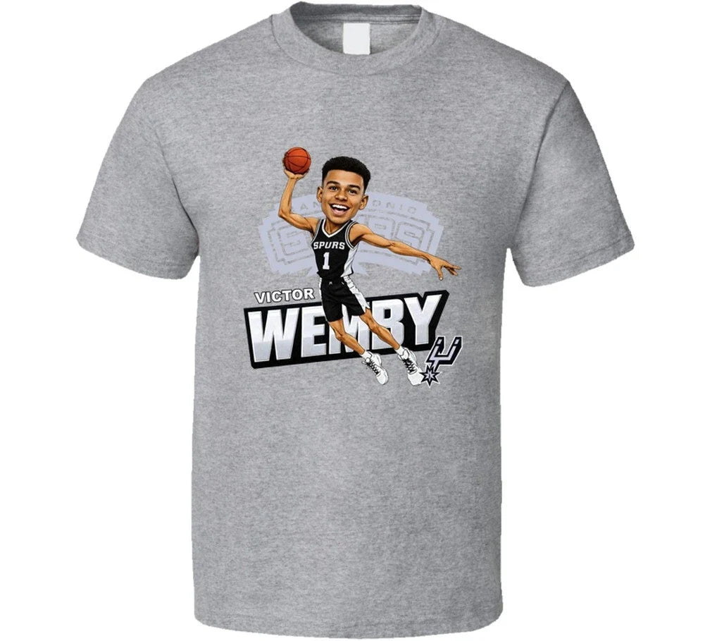 Victor Wembanyama Wemby San Antonio Caricature Retro - Adult & Kids T-Shirts, Sweatshirts & Hoodies apparel design preview 1
