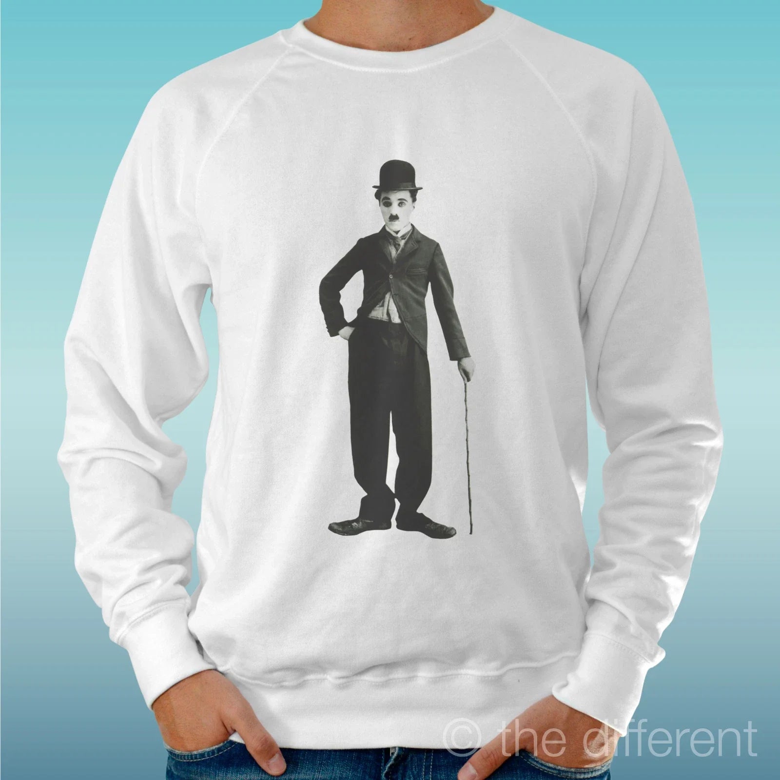 Felpa Man Light Sweater White Charlie Chaplin Road To - Adult & Kids T-Shirts, Sweatshirts & Hoodies apparel design preview 1