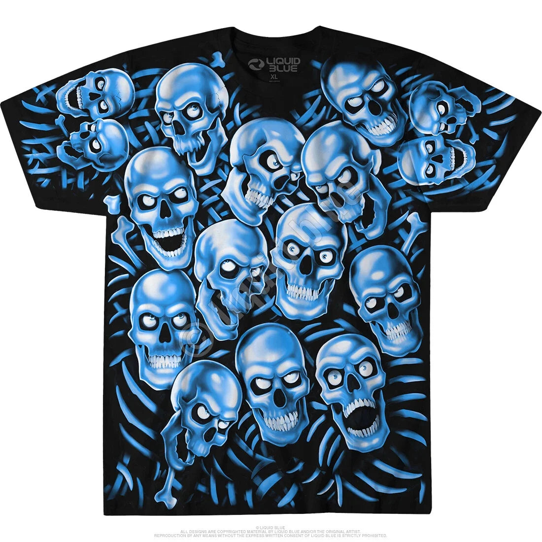 JUICY J STAY FLY-SKULL PILE- BLUE GLOW N DARK- - Adult & Kids T-Shirts, Sweatshirts & Hoodies apparel design preview 1