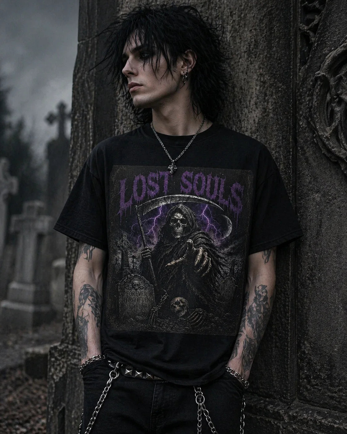 Lost Souls Grim Reaper Gothic Horror Skull Graveyard - Adult & Kids T-Shirts, Sweatshirts & Hoodies apparel design preview 1