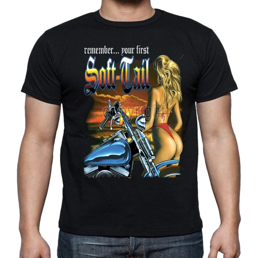 Remember your first Soft Tail Motorcycle Biker Adult - Adult & Kids T-Shirts, Sweatshirts & Hoodies apparel design preview 1