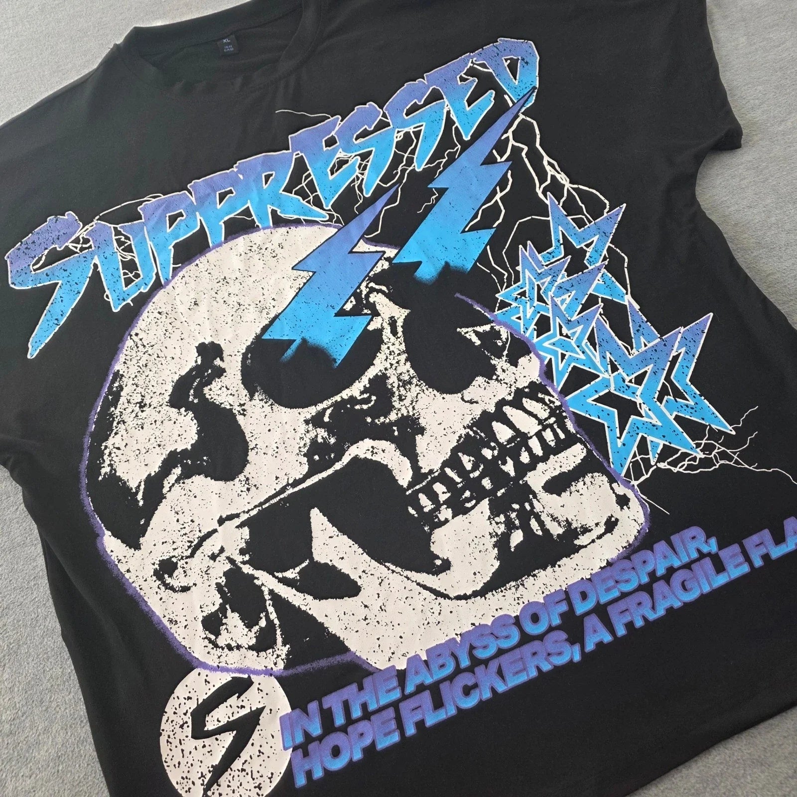 Romwe Mens XL Black Suppressed Skull Lightning - Adult & Kids T-Shirts, Sweatshirts & Hoodies apparel design preview 1