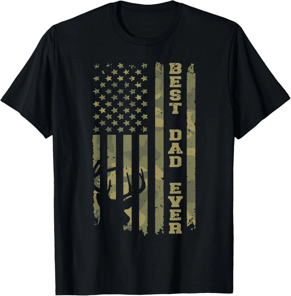 Father's Day Best Dad Ever Vintage Camo USA Flag Deer - Adult & Kids T-Shirts, Sweatshirts & Hoodies apparel design preview 1