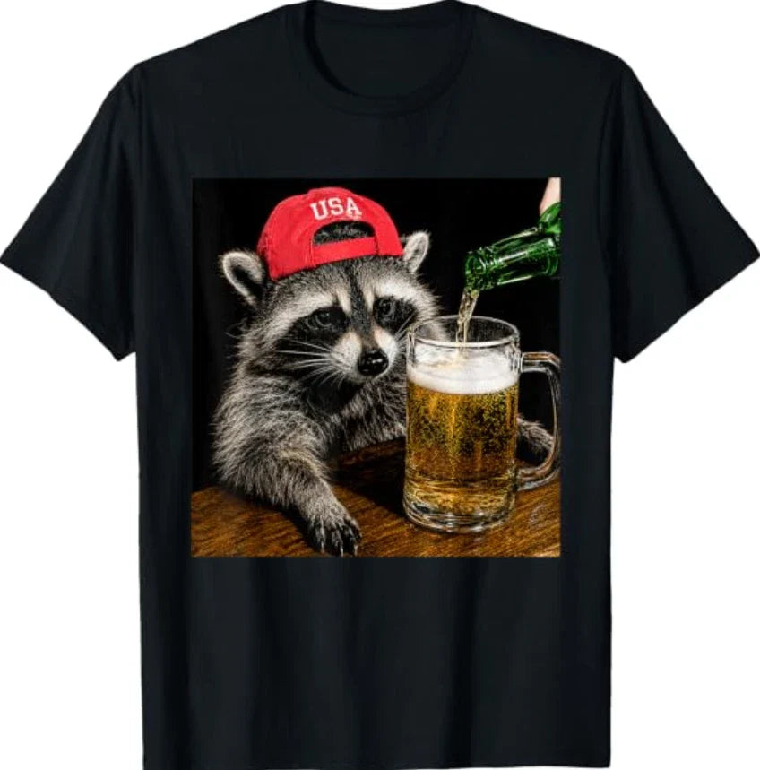 Funny Raccoon Drinking Beer Patriotic USA 4th of July - Adult & Kids T-Shirts, Sweatshirts & Hoodies apparel design preview 1