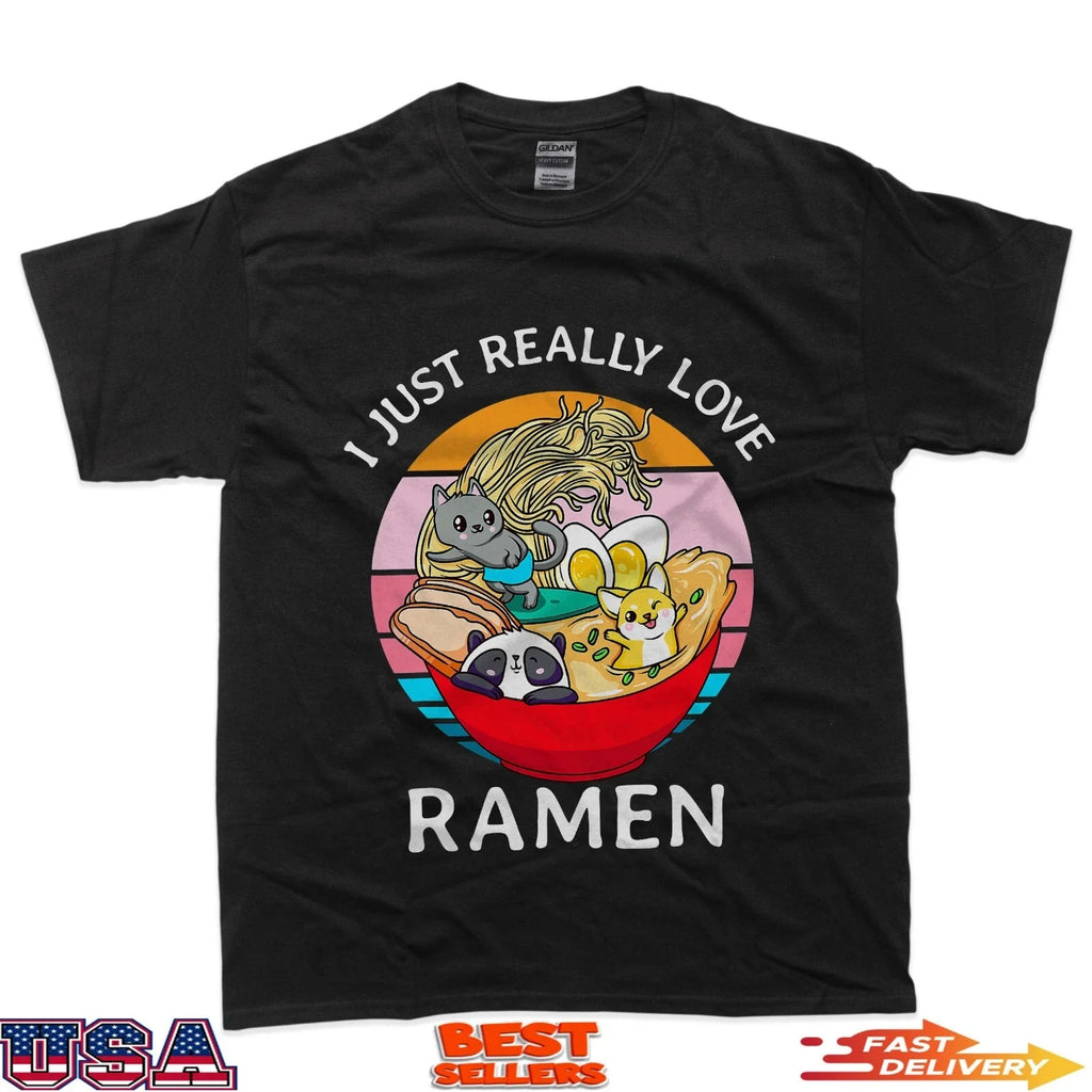 I just really love ramen cat dog panda kawaii sunset - Adult & Kids T-Shirts, Sweatshirts & Hoodies apparel design preview 1