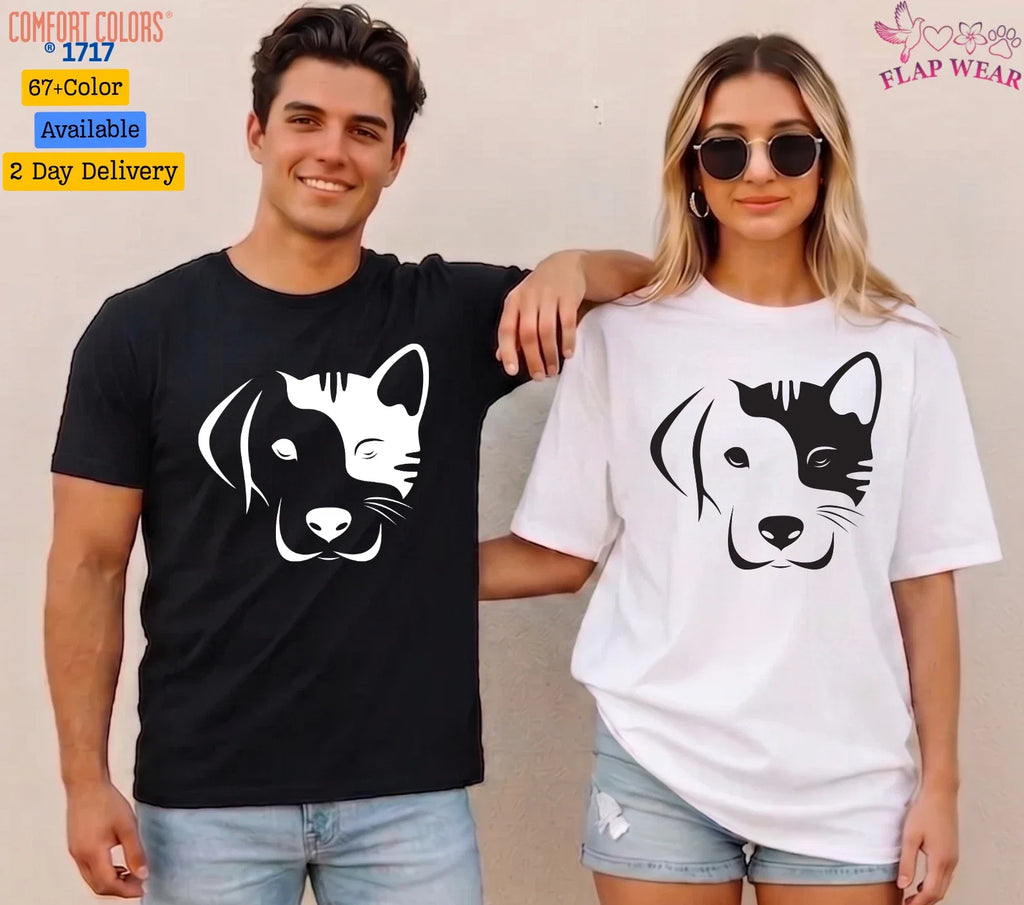 Dog and Cat Split Face Minimalist Pet Lover Graphic - Adult & Kids T-Shirts, Sweatshirts & Hoodies apparel design preview 1