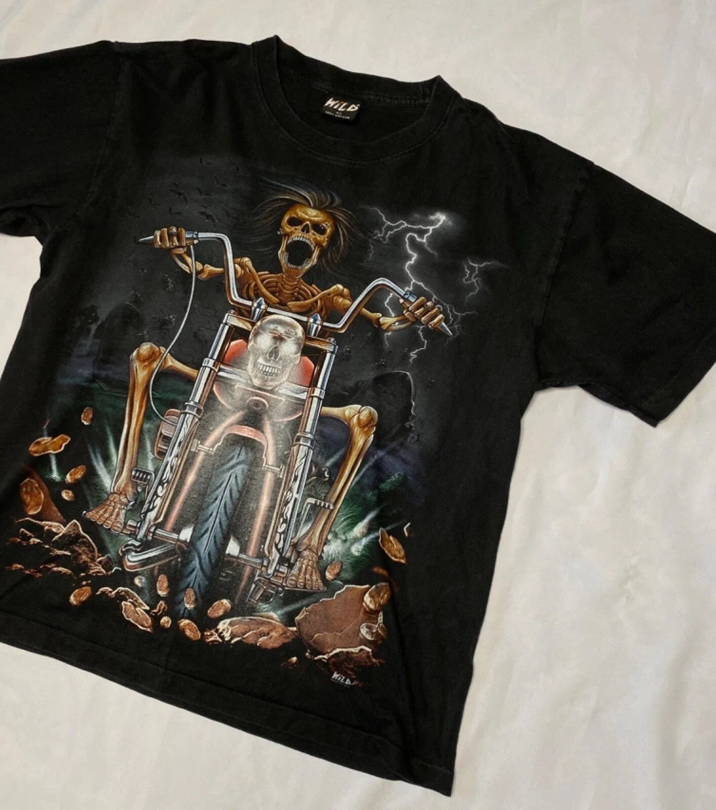WILD Vintage Y2K Motorcycle Skeleton Biker LIVE TO - Adult & Kids T-Shirts, Sweatshirts & Hoodies apparel design preview 1