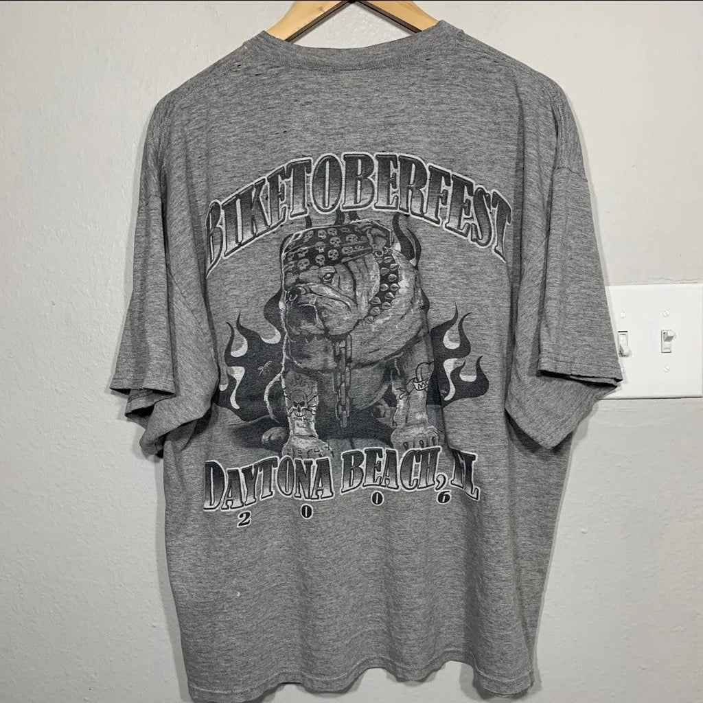 Biketoberfest 2006 Bulldog Gray Grunge Biker Y2K XL - Adult & Kids T-Shirts, Sweatshirts & Hoodies apparel design preview 1