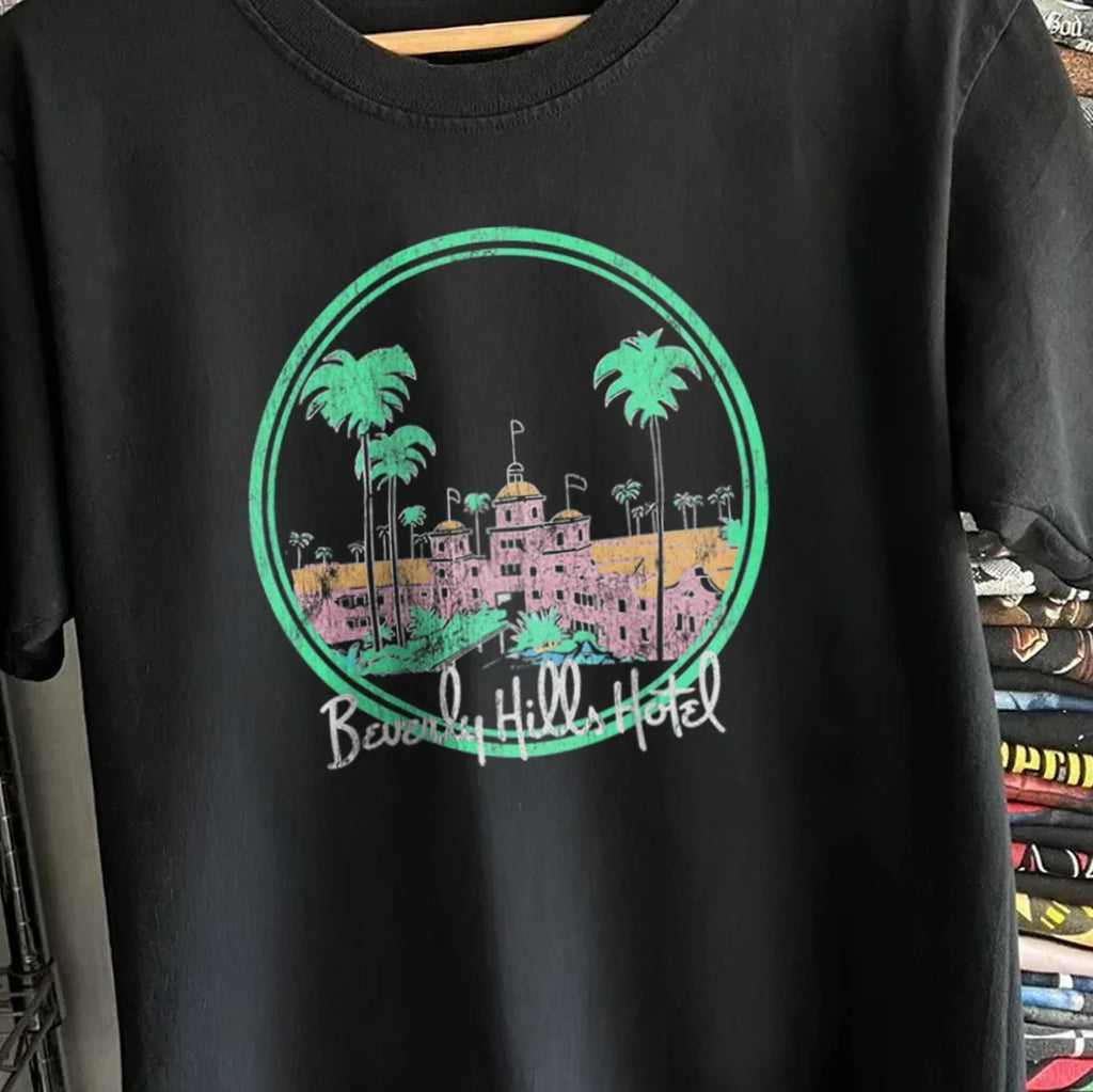 80s Beverly Hills Hotel Sunset Rare Black XXL - Adult & Kids T-Shirts, Sweatshirts & Hoodies apparel design preview 1