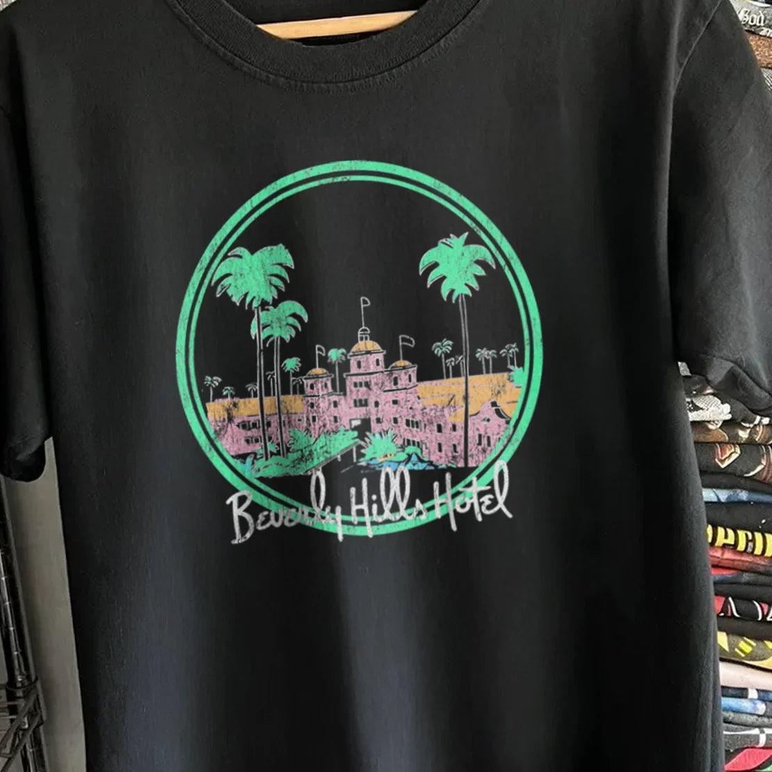 80s Beverly Hills Hotel Sunset Rare Black XXL - Adult & Kids T-Shirts, Sweatshirts & Hoodies apparel design preview 1