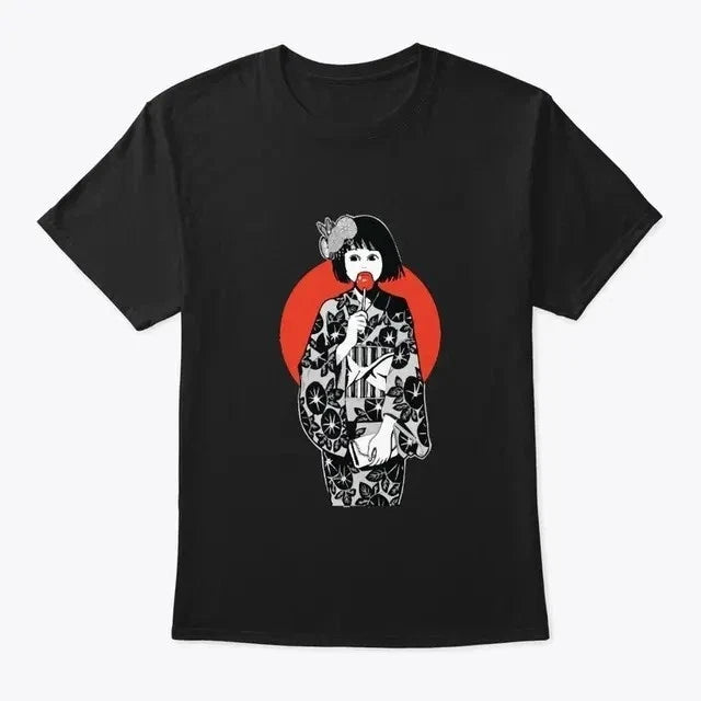 Japan Kawaii: Adorable Kimono Girl with Treat Size L - Adult & Kids T-Shirts, Sweatshirts & Hoodies apparel design preview 1