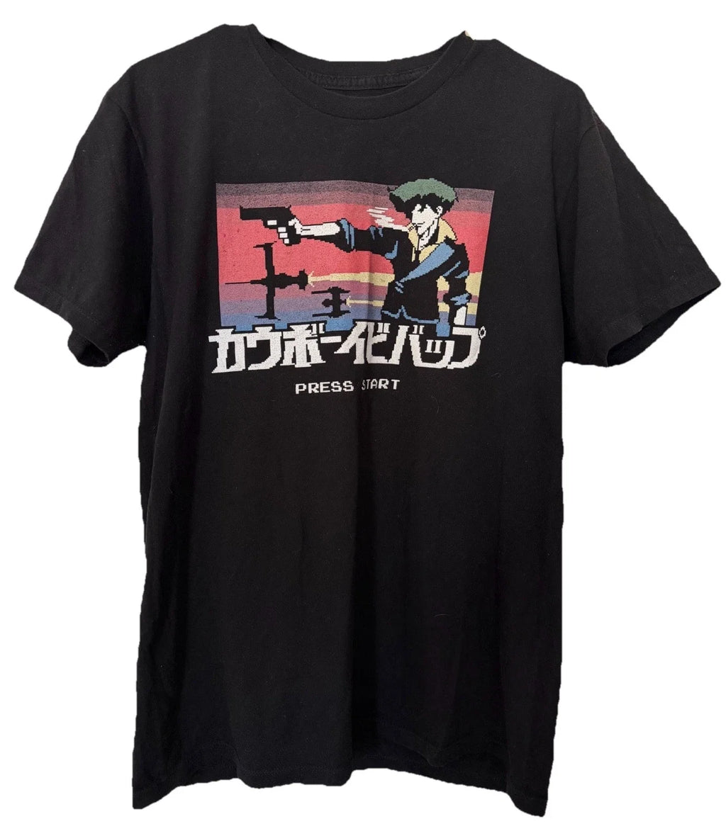 Cowboy Bebop Spike Spiegel Pixel Art Press Start - Adult & Kids T-Shirts, Sweatshirts & Hoodies apparel design preview 1