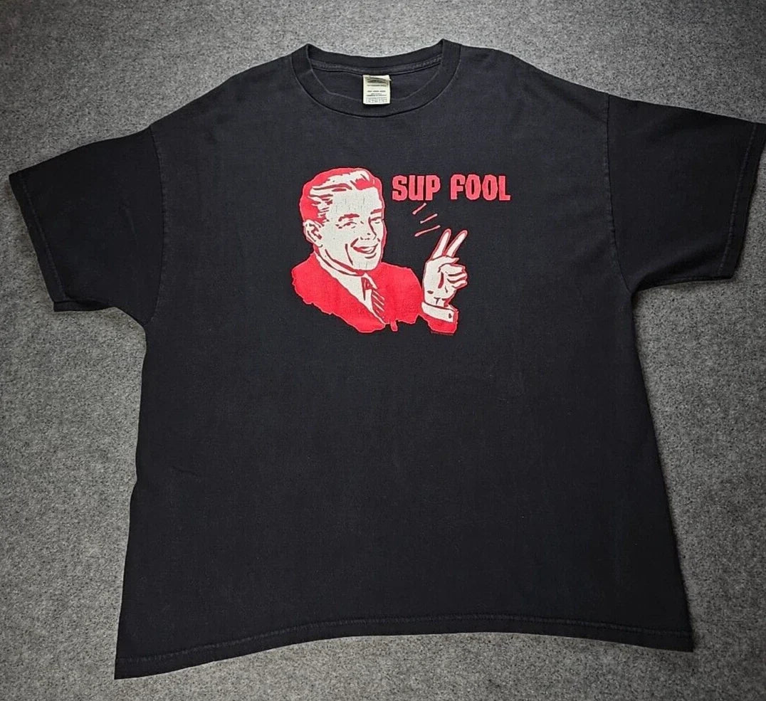Y2K Skater "Sup Fool" Great Graphic! Black XL - Adult & Kids T-Shirts, Sweatshirts & Hoodies apparel design preview 1