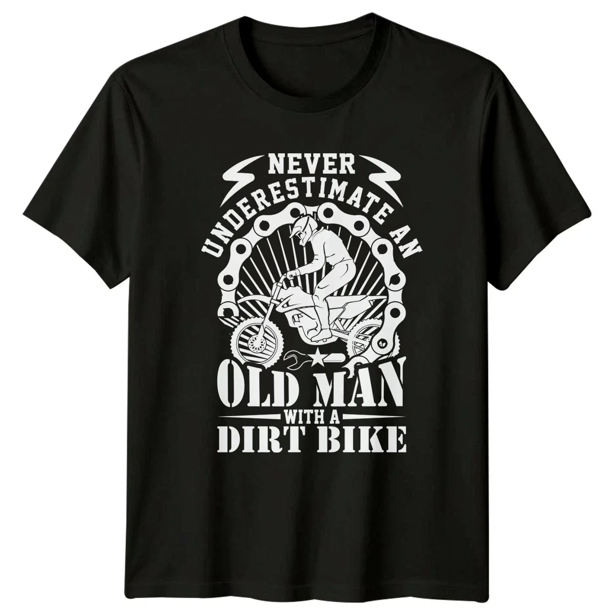 Never Underestimate An Old Man Mens Dirt Bike - Adult & Kids T-Shirts, Sweatshirts & Hoodies apparel design preview 1