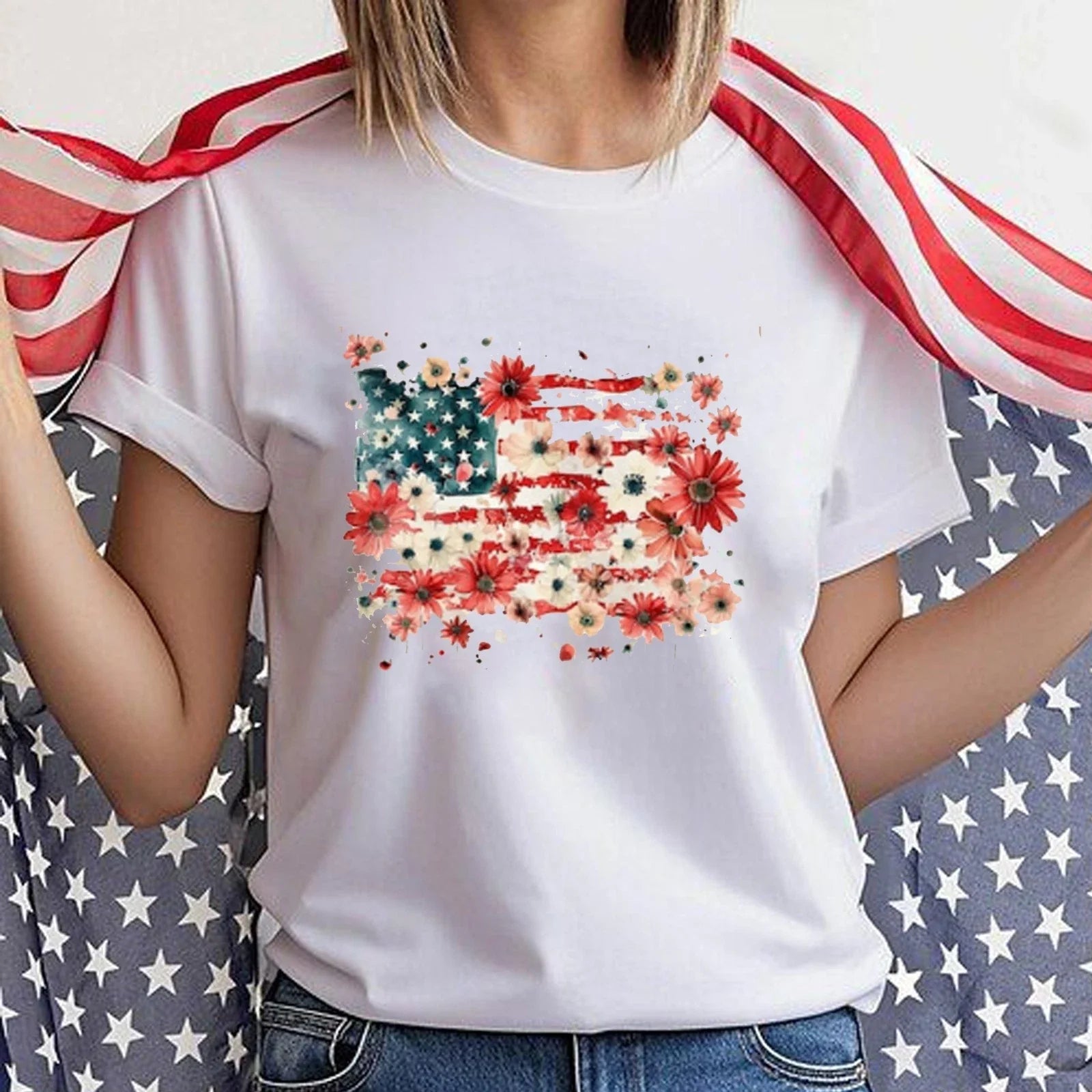 Floral American Flag Patriotic 4th of July 250th - Adult & Kids T-Shirts, Sweatshirts & Hoodies apparel design preview 1