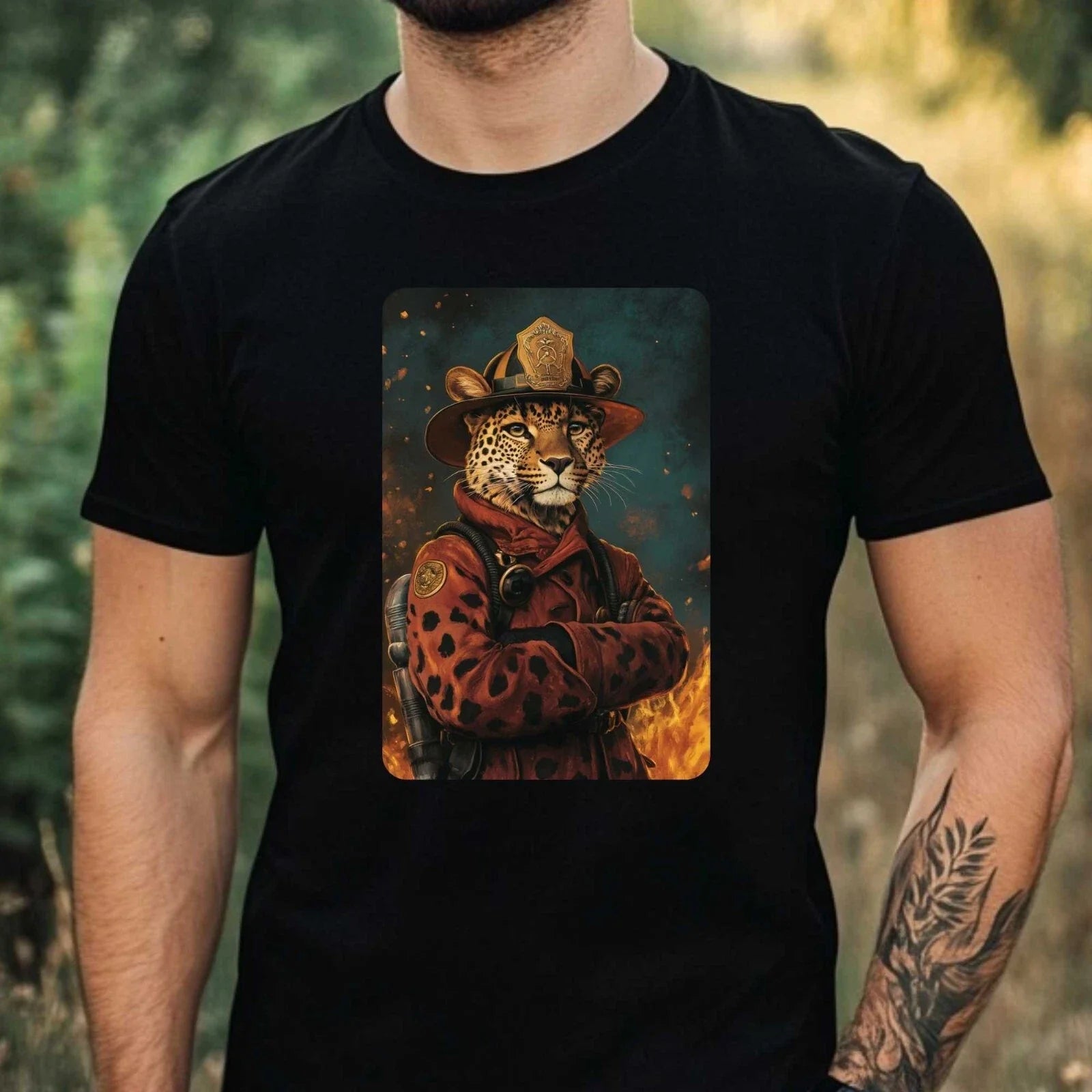 Mens Leopard Firefighter Print Cotton Size XS to 5XL - Adult & Kids T-Shirts, Sweatshirts & Hoodies apparel design preview 1