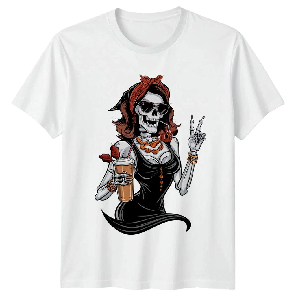 Fall Skeleton Girl Coffee Drinker Womens Pumpkin - Adult & Kids T-Shirts, Sweatshirts & Hoodies apparel design preview 1