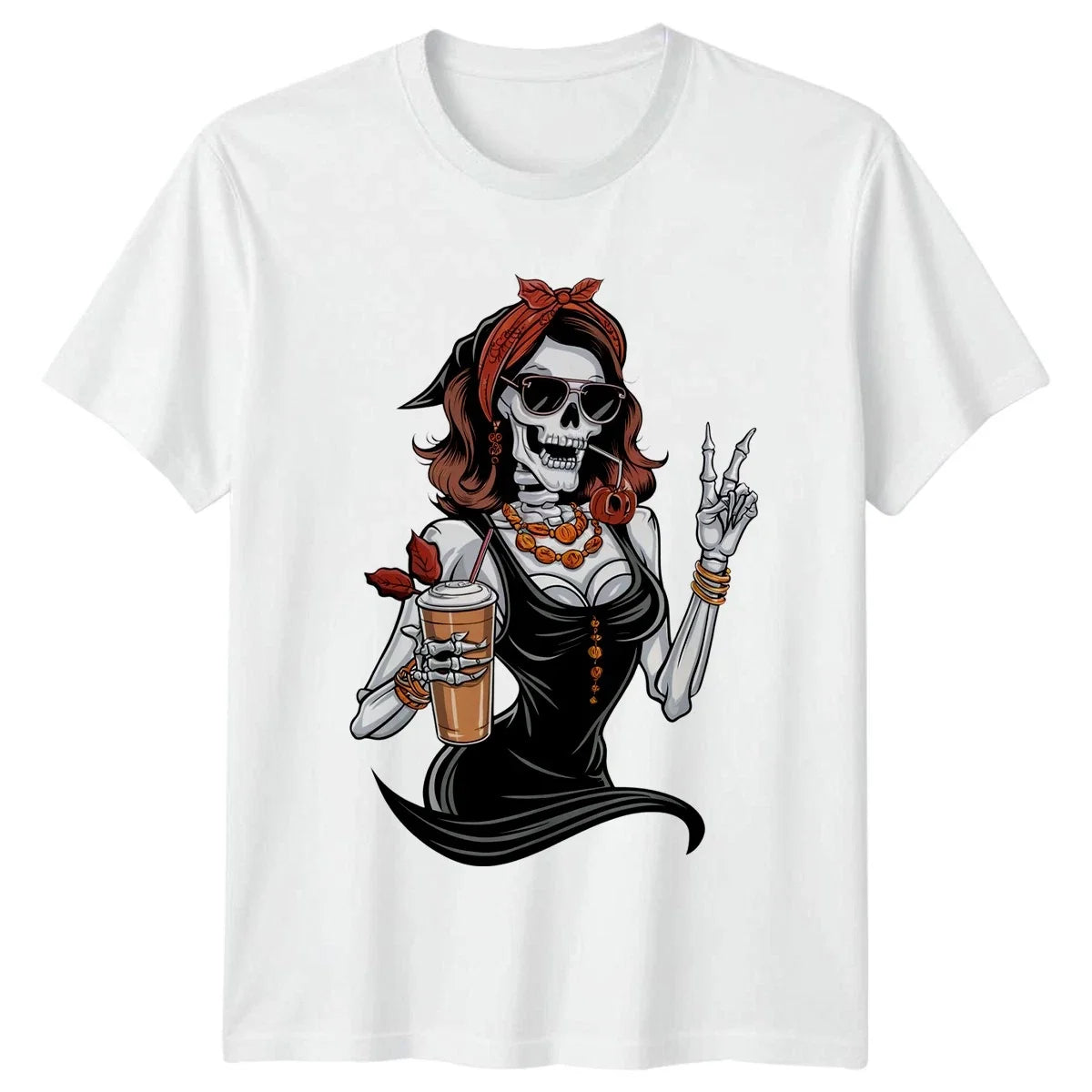 Fall Skeleton Girl Coffee Drinker Womens Pumpkin - Adult & Kids T-Shirts, Sweatshirts & Hoodies apparel design preview 1