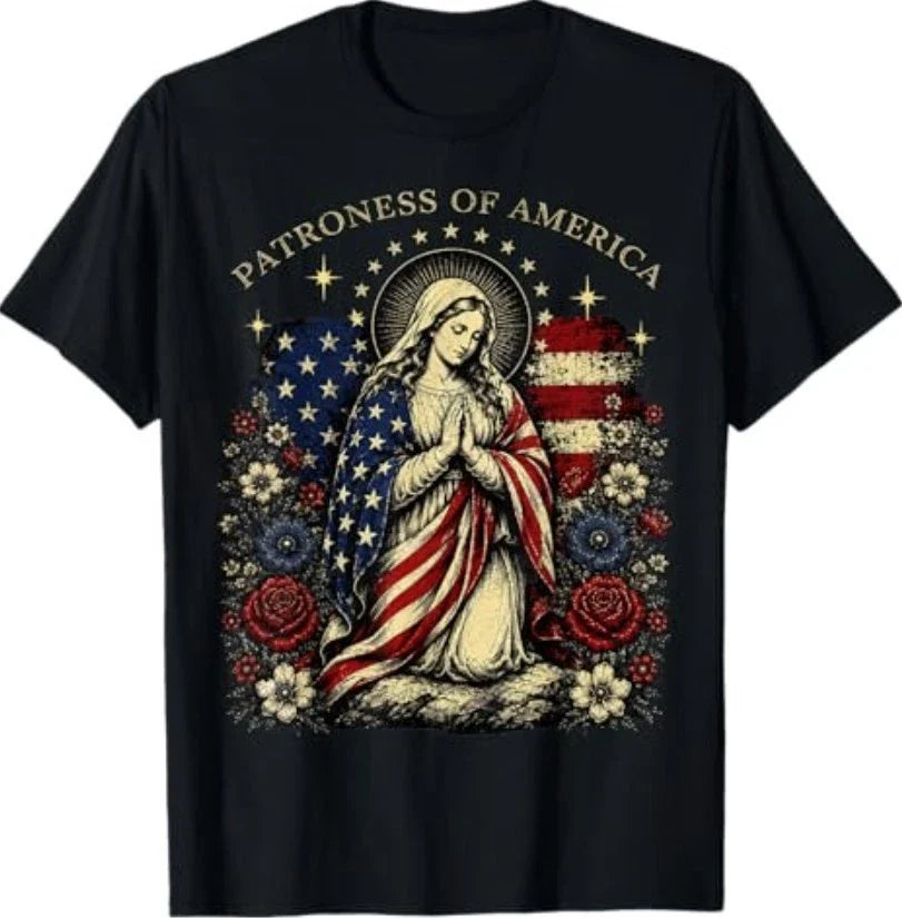 Patroness of The USA Blessed Virgin Mary Catholic Art - Adult & Kids T-Shirts, Sweatshirts & Hoodies apparel design preview 1
