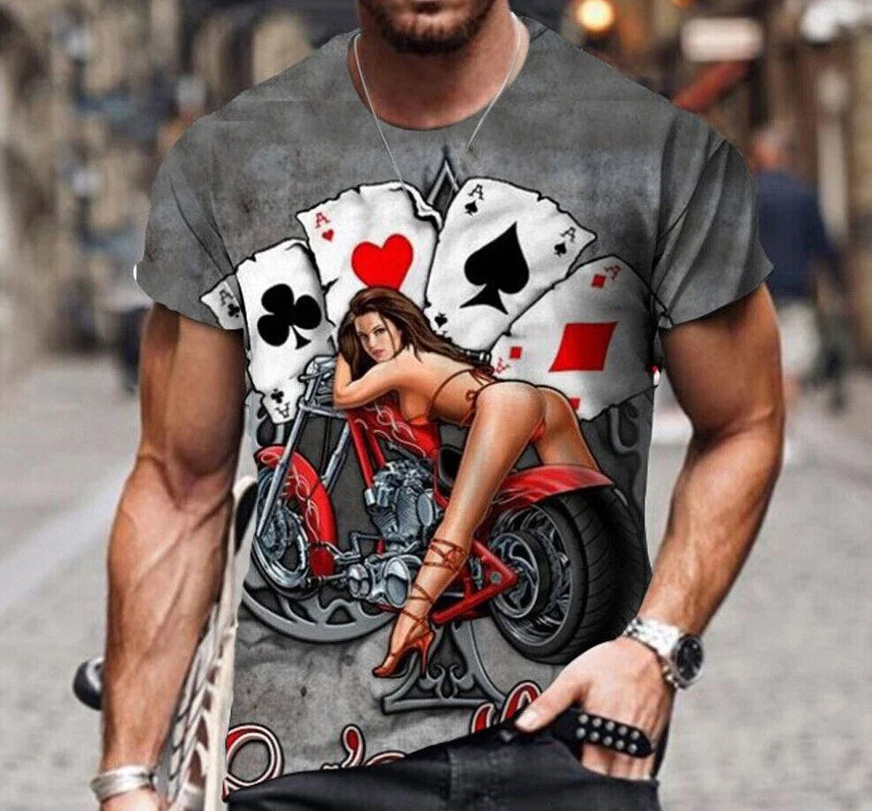Pin-Up Beauty on a Lowrider Motorcycle Vintage Poker - Adult & Kids T-Shirts, Sweatshirts & Hoodies apparel design preview 1