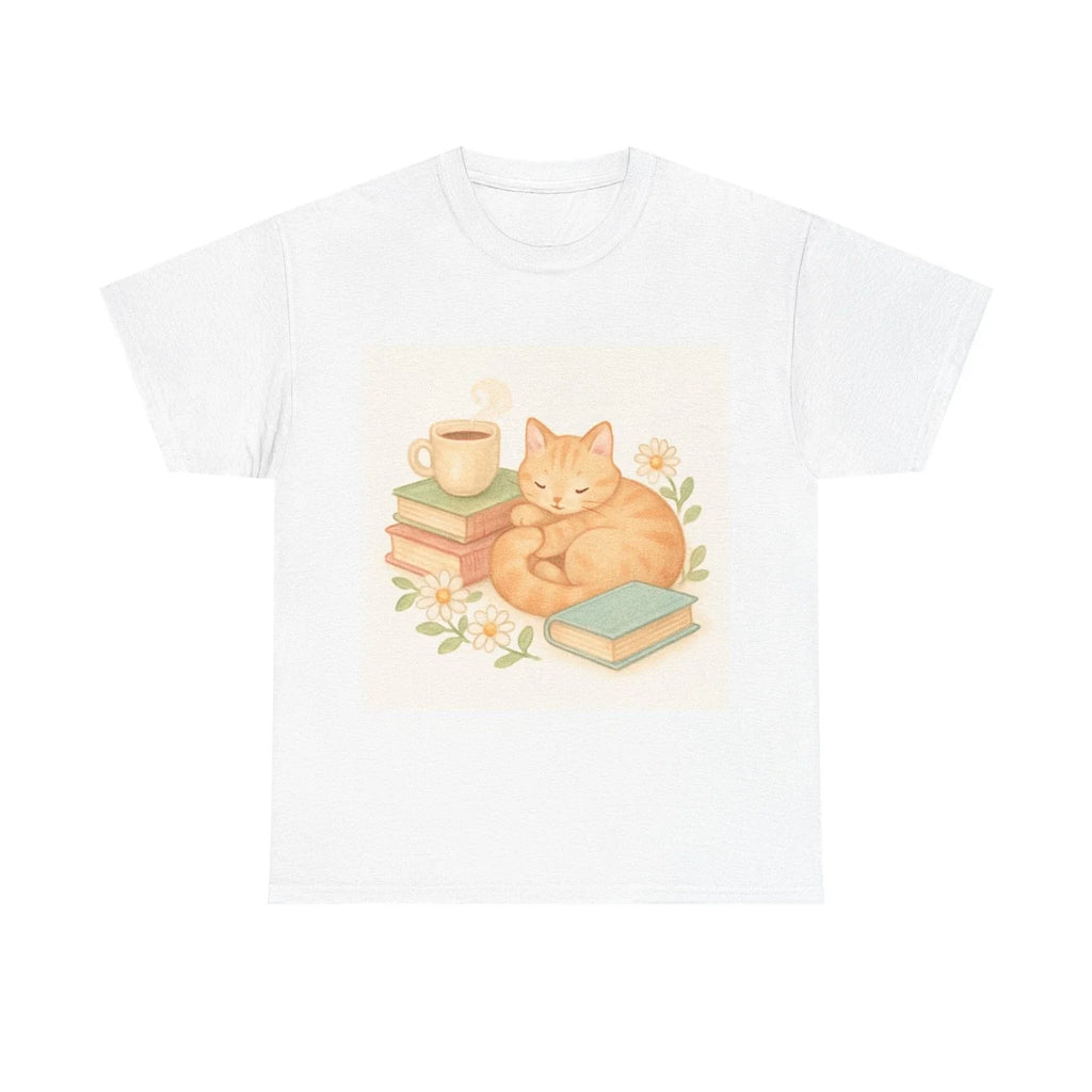 Cozy Scene Of A Cat Curled Up With Books And Coffee - Adult & Kids T-Shirts, Sweatshirts & Hoodies apparel design preview 1
