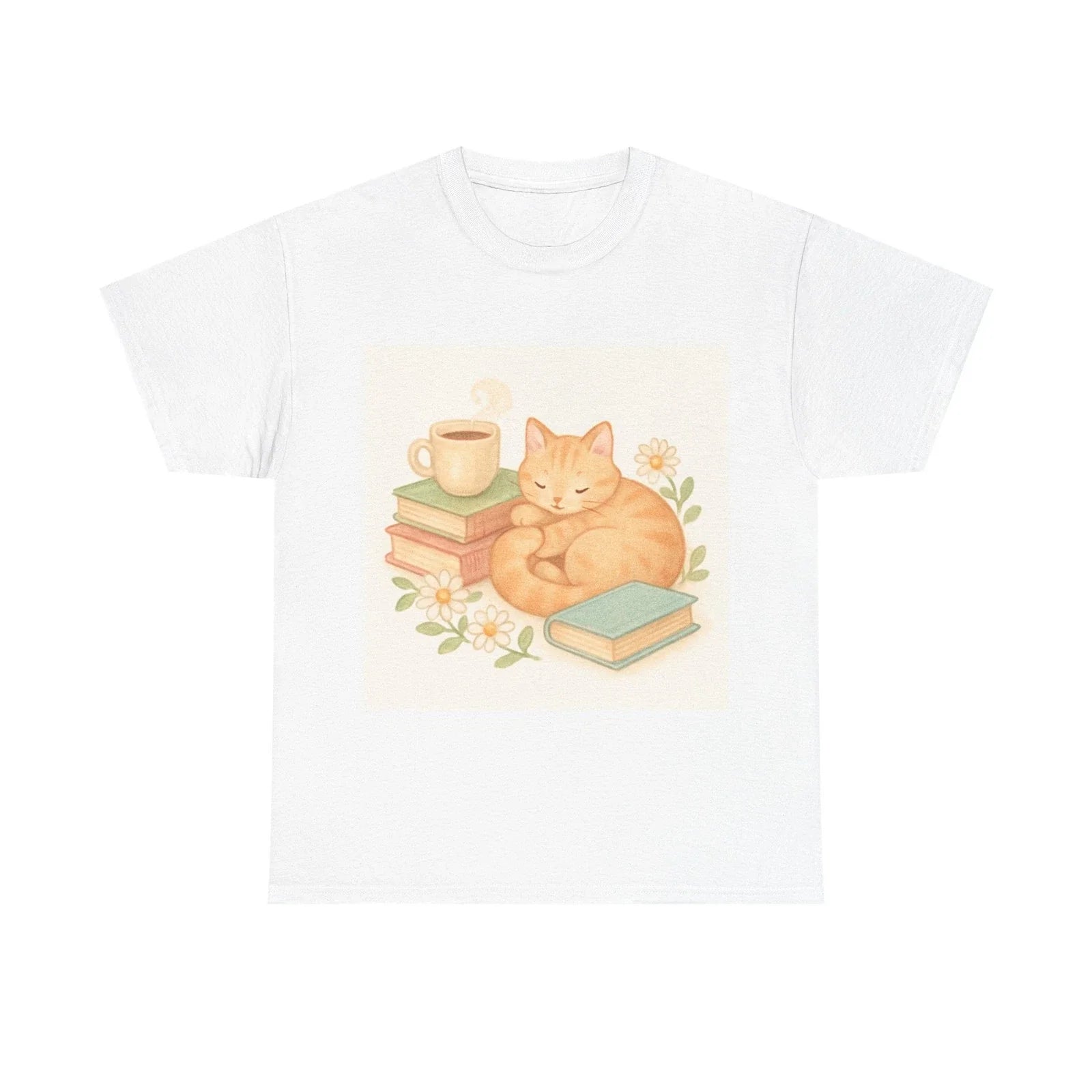 Cozy Scene Of A Cat Curled Up With Books And Coffee - Adult & Kids T-Shirts, Sweatshirts & Hoodies apparel design preview 1
