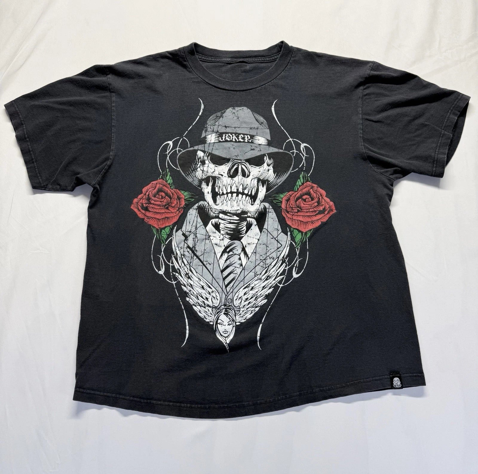 Joker Skull Rose Graphic Mens L Black Gothic Biker - Adult & Kids T-Shirts, Sweatshirts & Hoodies apparel design preview 1