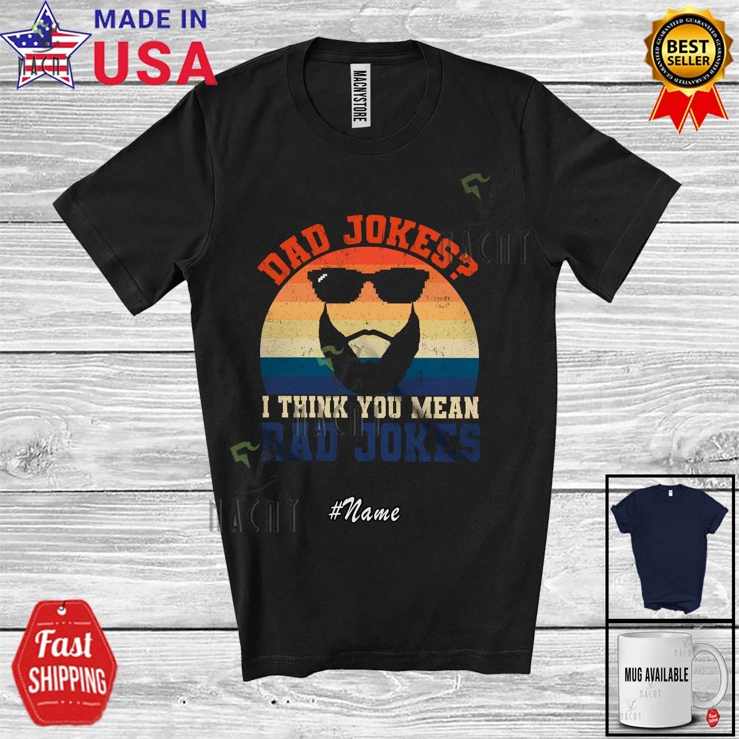 Custom Name Dad Jokes You Mean Rad Father's Day Beard - Adult & Kids T-Shirts, Sweatshirts & Hoodies apparel design preview 1