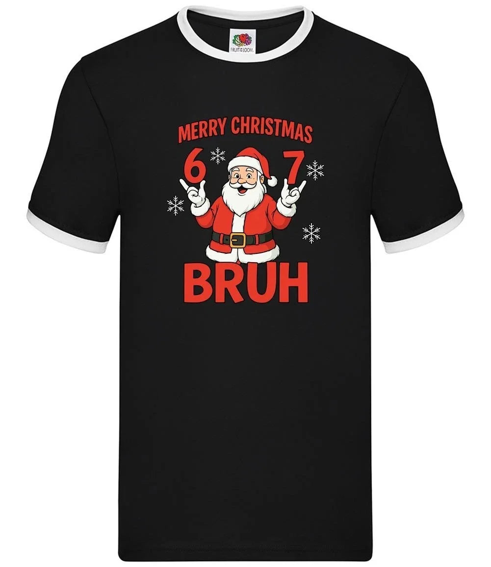 Merry Christmas Bruh Men's Ringer Six Seven 6 7 Meme - Adult & Kids T-Shirts, Sweatshirts & Hoodies apparel design preview 1