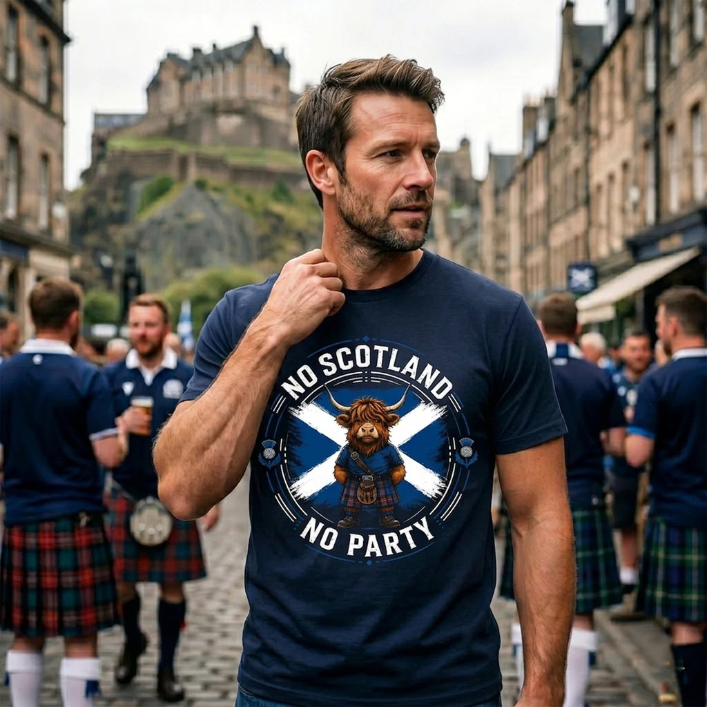No Scotland Party Scottish Highland Cow Flag - Adult & Kids T-Shirts, Sweatshirts & Hoodies apparel design preview 1