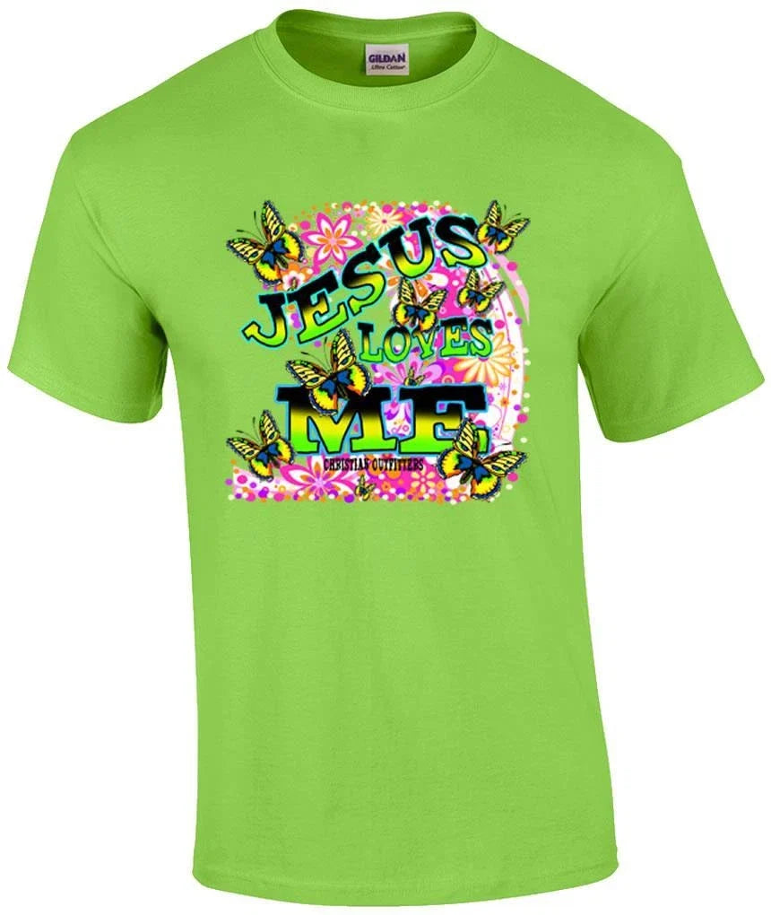 Christian Neon Jesus Loves Me Butterfly Inspirational - Adult & Kids T-Shirts, Sweatshirts & Hoodies apparel design preview 1