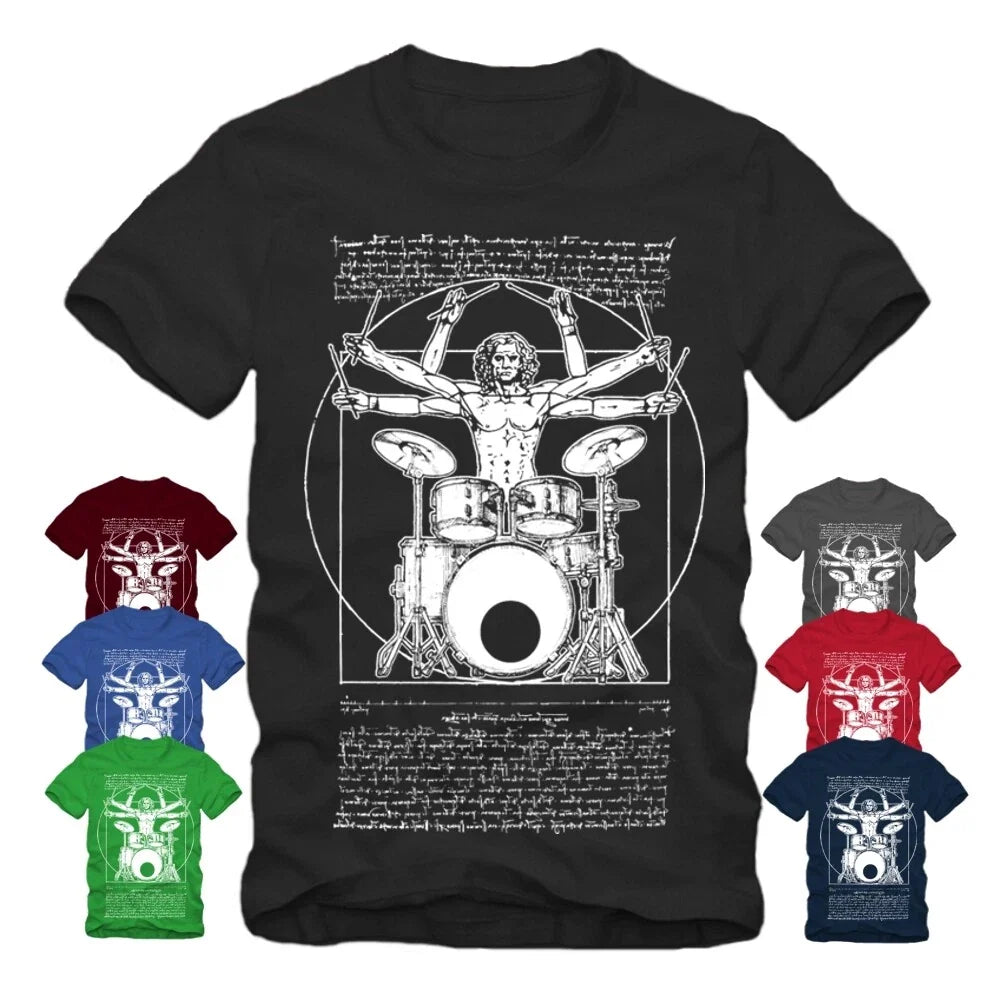 Drummer S-XXXXL DA Vinci Drums Rock Band Musicians - Adult & Kids T-Shirts, Sweatshirts & Hoodies apparel design preview 1