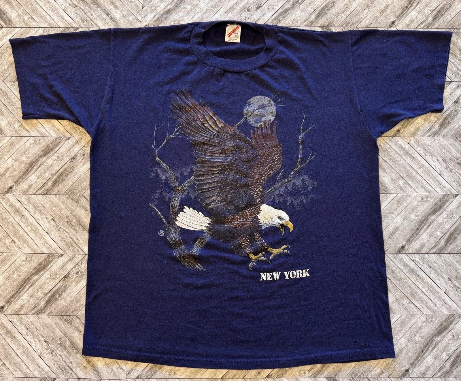 VTG New York Mens XL Blue USA Bald Eagle Moon - Adult & Kids T-Shirts, Sweatshirts & Hoodies apparel design preview 1