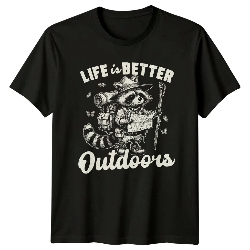 Life Is Better Outdoors Raccoon Backpacking Hiking - Adult & Kids T-Shirts, Sweatshirts & Hoodies apparel design preview 1