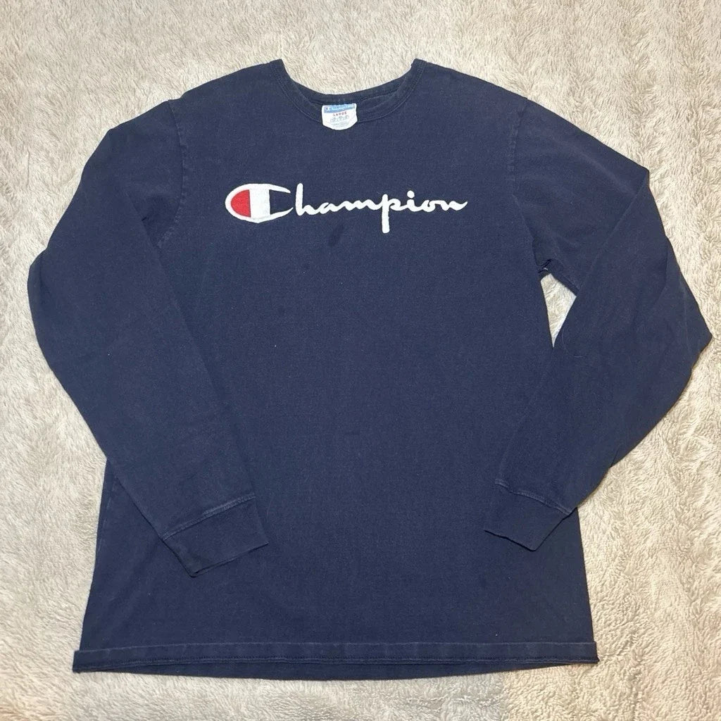 Champion Navy Blue Size Large Men's Script Logo - Adult & Kids T-Shirts, Sweatshirts & Hoodies apparel design preview 1