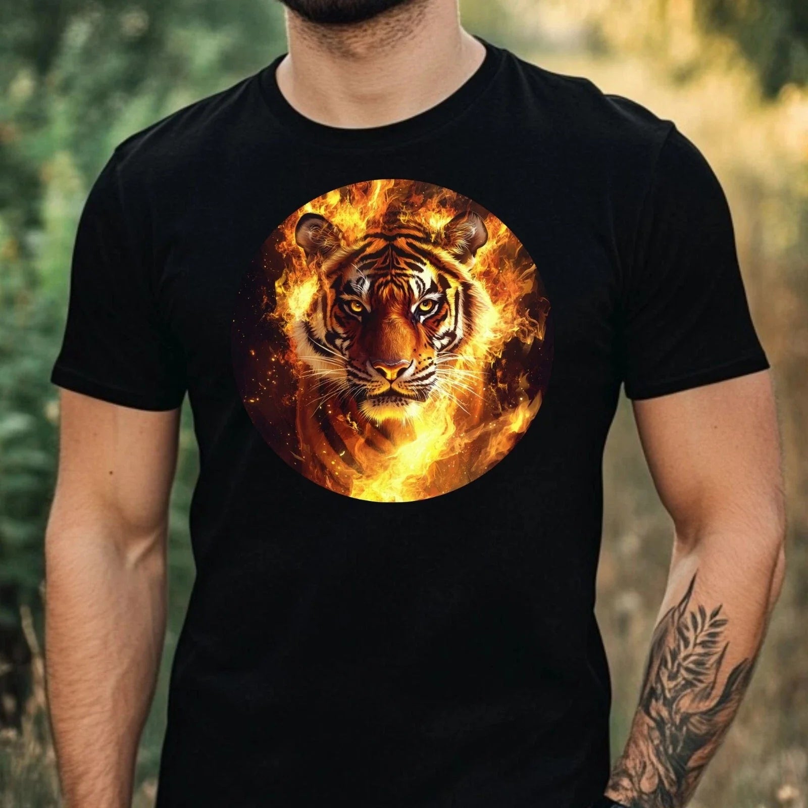 Mens Tiger on Fire Motif Cotton Size XS to 5XL - Adult & Kids T-Shirts, Sweatshirts & Hoodies apparel design preview 1