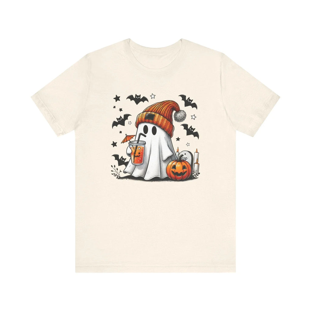 Cute Halloween Ghost Sipping Coffee Short Sleeve - Adult & Kids T-Shirts, Sweatshirts & Hoodies apparel design preview 1